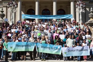 Supporters gathered on Steps