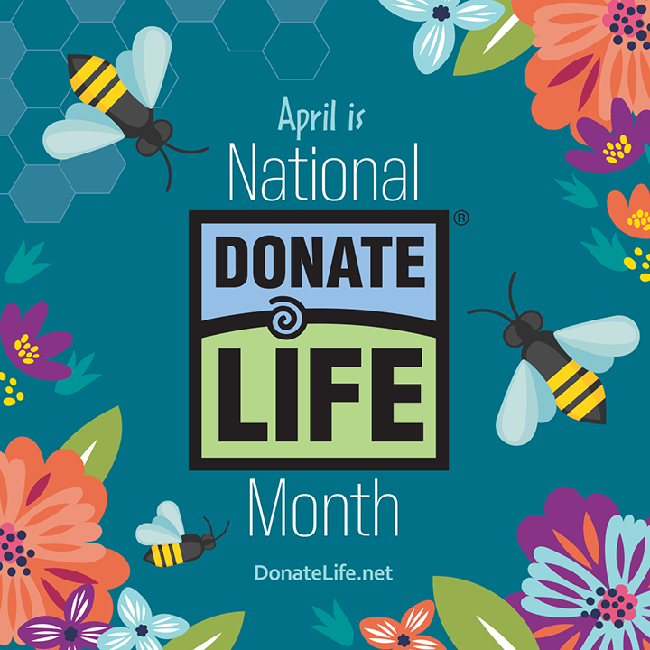 April is National Donate Life Month - flowers and bees along edges