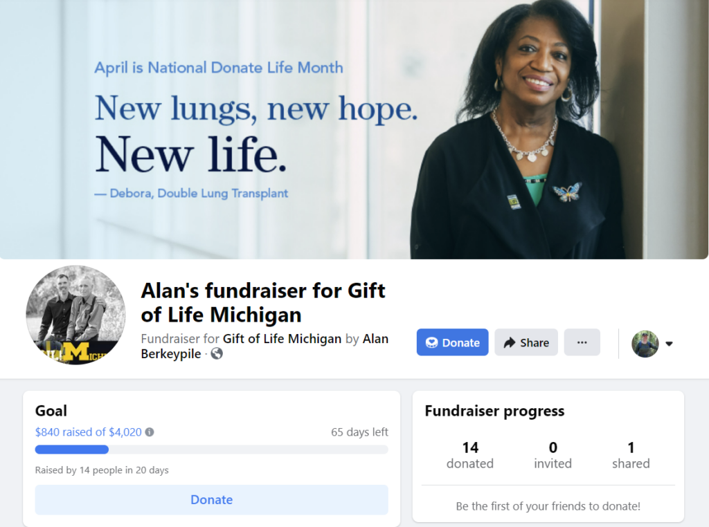 screen shot of a Facebook Fundraiser in progress