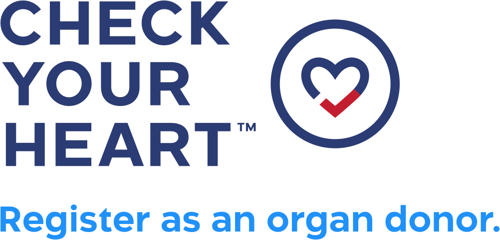 Check Your Heart logo, register as an organ donor