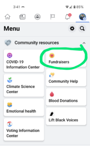 screen shot - select fundraisers on FB