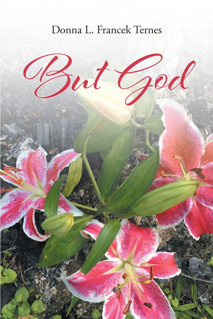 "But God" book cover, featuring pink Stargazer Lillies