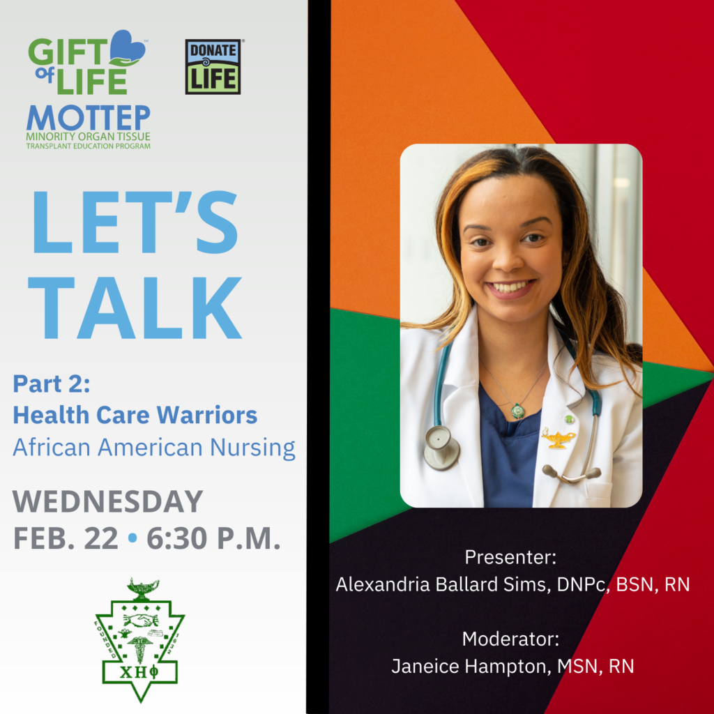 Photo of Alexandria Sims on advertisement for Let's Talk: Black History Month | Part 2: African American Nursing, Wednesday February 22 at 6:30 PM