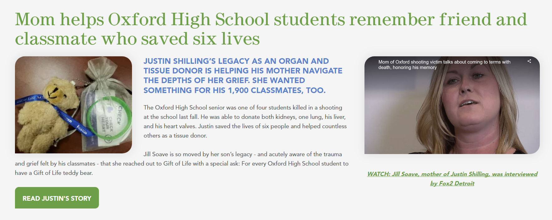 Screenshot of the Summer 2022 edition of LifeLINES featuring the story of Justin Shilling, Oxford High School student and donor