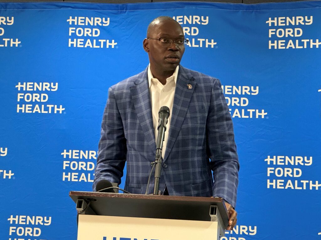 Michigan Lieutenant Governor Garlin Gilchrist II at a press conference celebrating the signing of SB-385, which protects the rights of living organ donors.