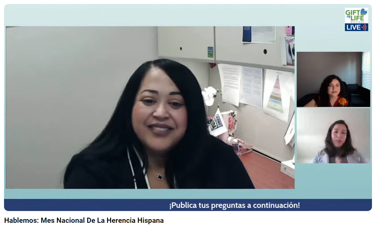 Three Gift of Life Michigan staff hosted a Let's Talk livestream in Spanish for National Hispanic Heritage Month