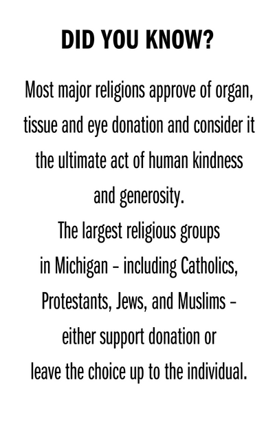 DID YOU KNOW? All major religions support donation or support an individual's right to make a decision.