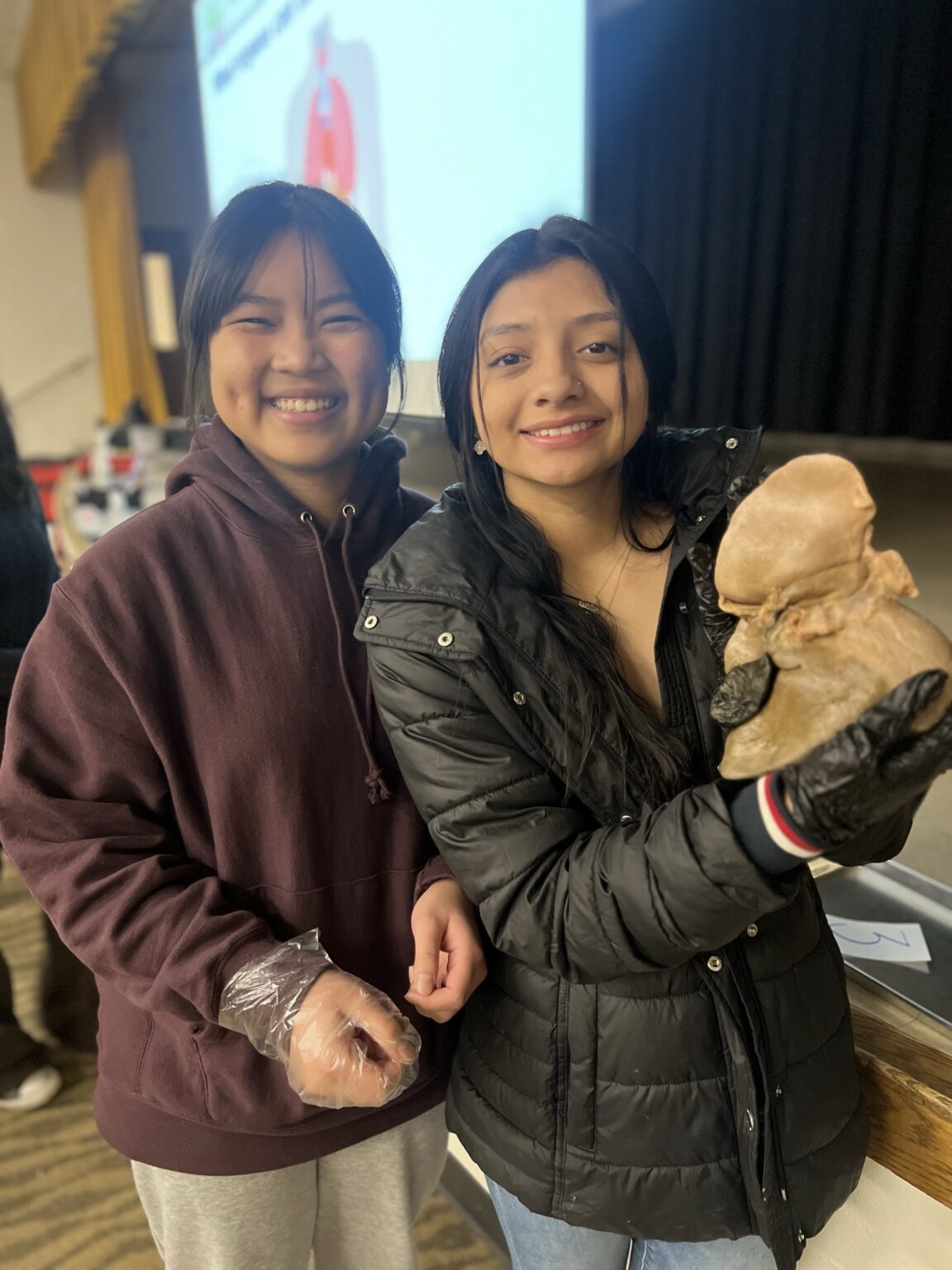 High school students holding plastinated organs as part of GIft of Life's All of Us youth education program