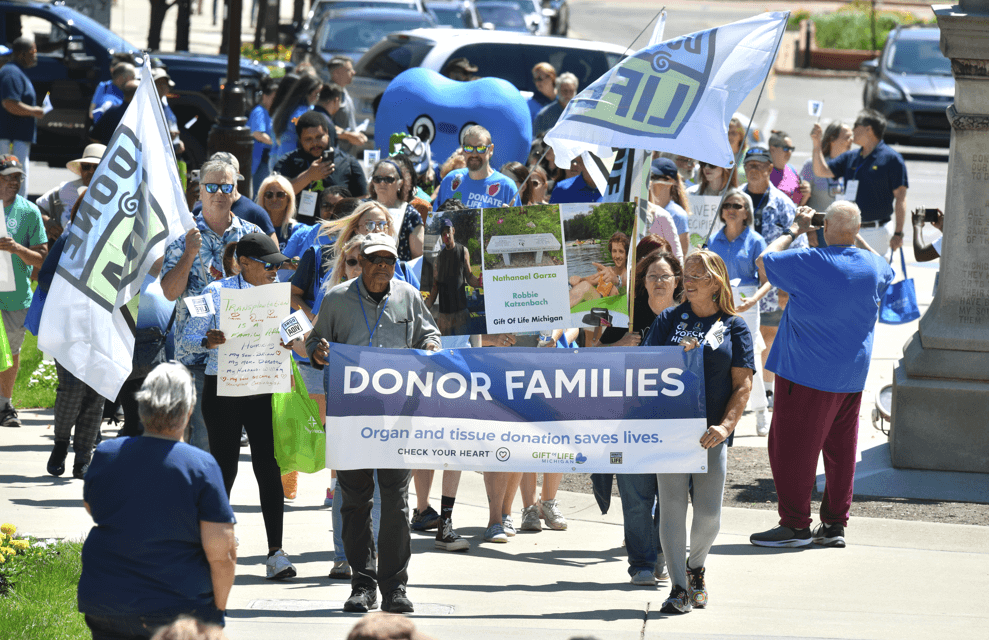 Donor families in the March of Honor at the 2024 Check Your Heart Capitol Rally