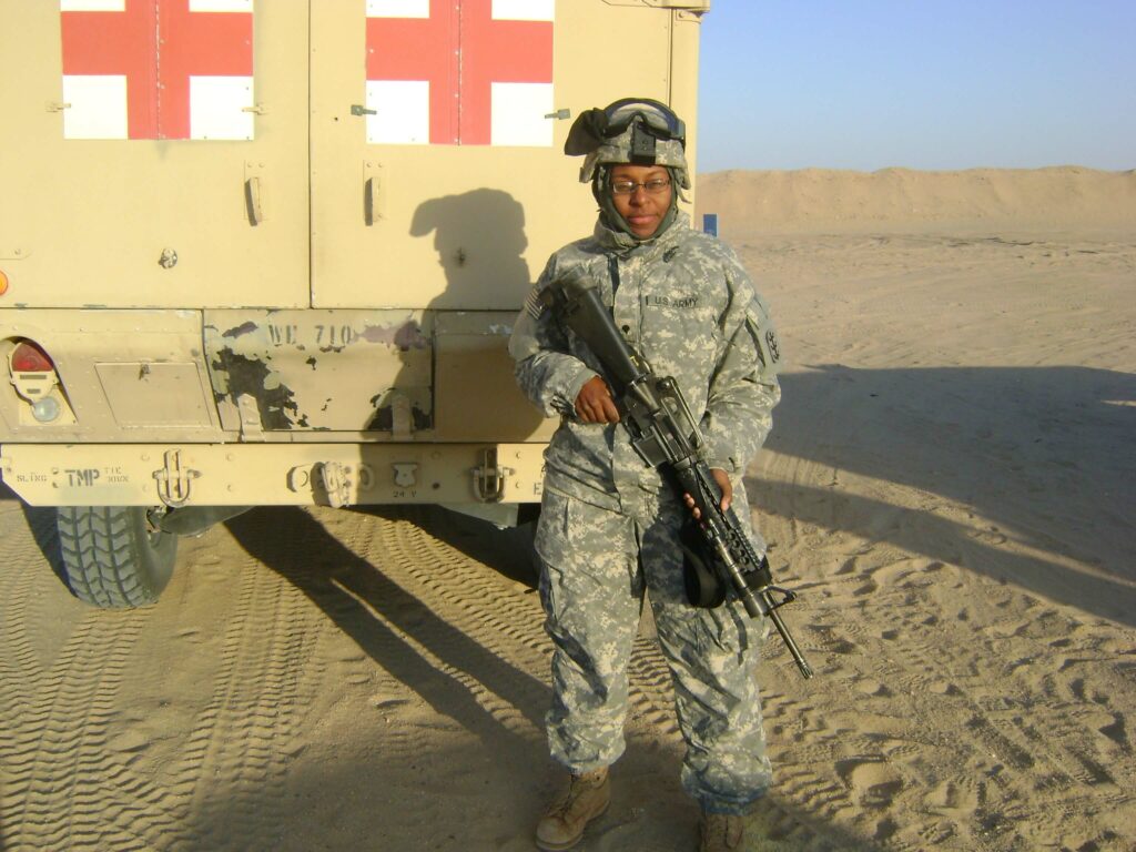 Lisa Haney in fatigues in Kuwait