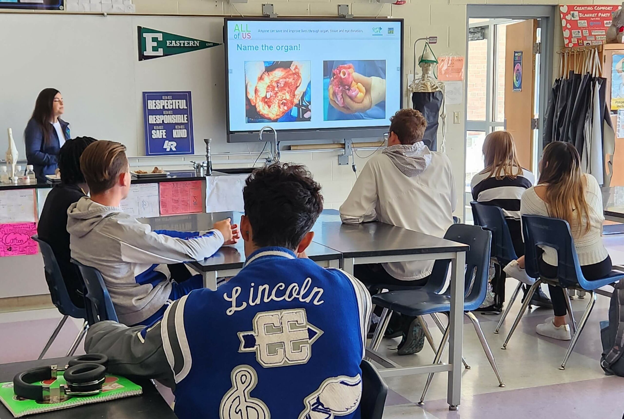 Students at Lincoln High School in Ypsilanti get a glimpse of human organs during a Gift of Life presentation at their school in June. To learn how to welcome All of Us into your school, go to golm.org/allofus.