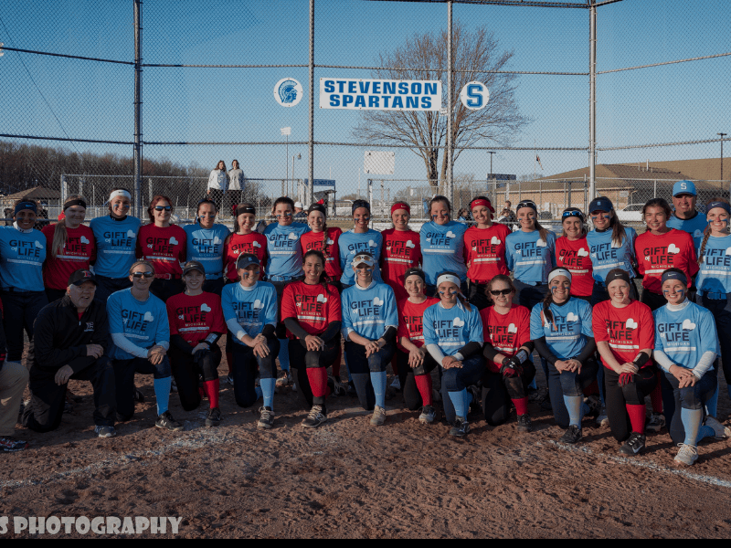 The Livonia Stevenson High School softball team in Gift of Life jerseys for a fundraising game