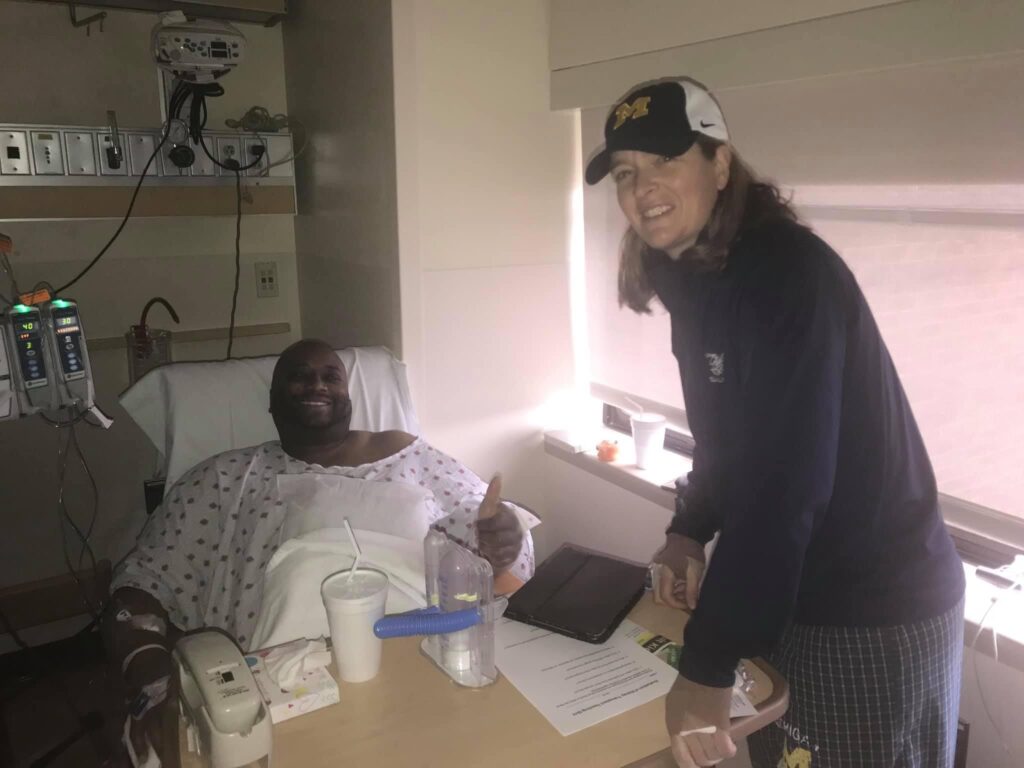 Steven and Jaime in the hospital after his transplant.