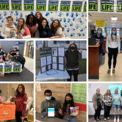 Photo collage of high school students during the HOSA Challenge, promoting organ donation.